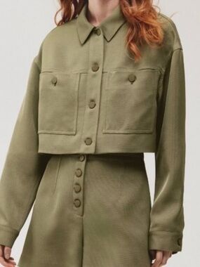 Wilfred Cropped Olive Utility Jean Jacket